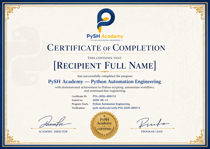 PySH Academy Certificate of Completion